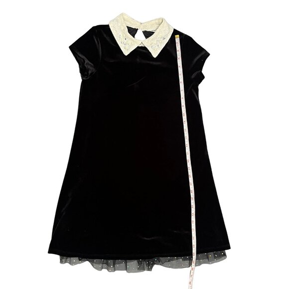 Knit Works Girls 12 Black Velvet Dress Pearl Lace Collar Holiday Party Outfit - Picture 7 of 13